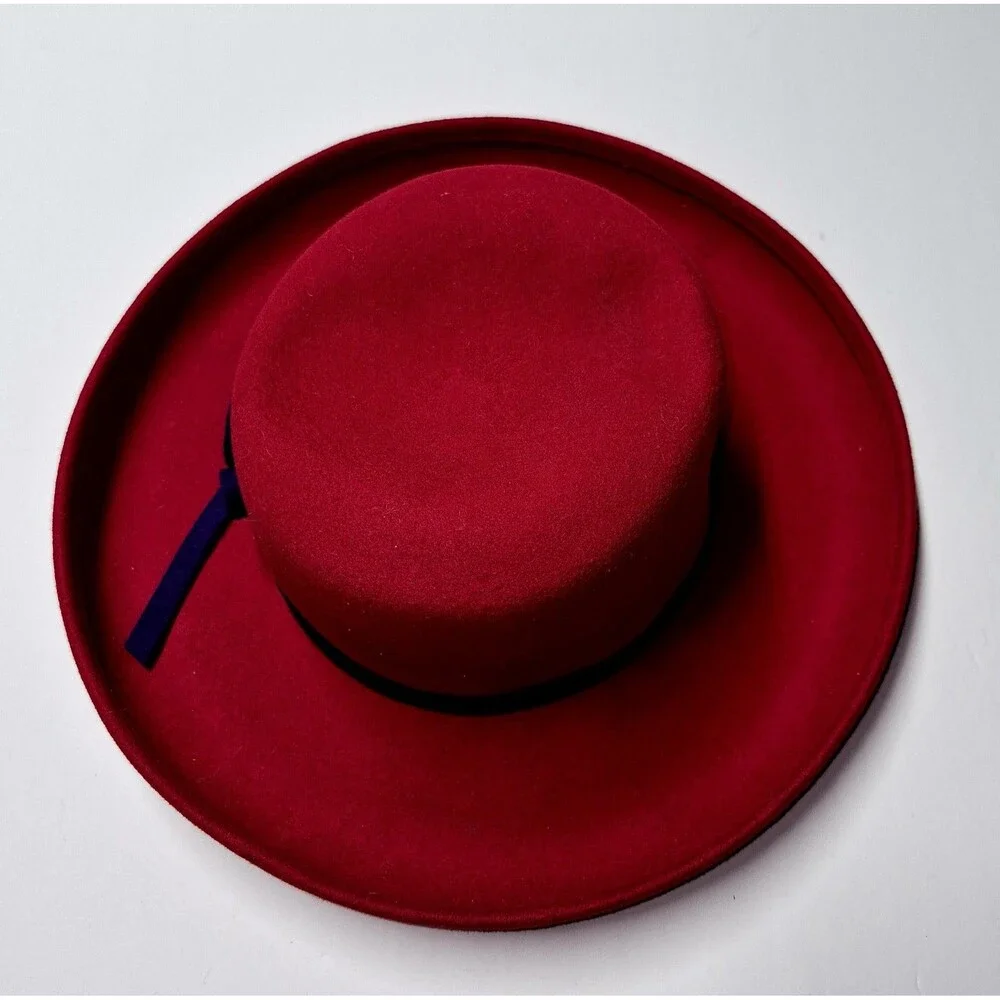 SCALA Red Hat Society 100% Wool Cloche Hat Purple Velvet Bow Official Church